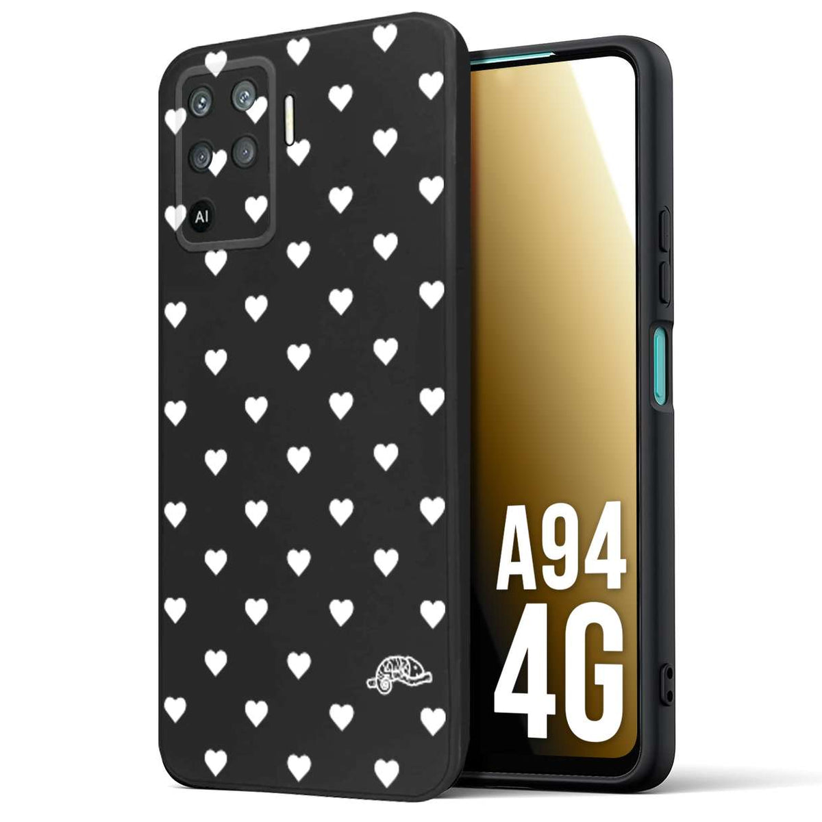 CUSTOMIZZA - Custodia cover nera morbida in tpu compatibile per Oppo A94 4G cuori pois bianchi donna pin up vintage