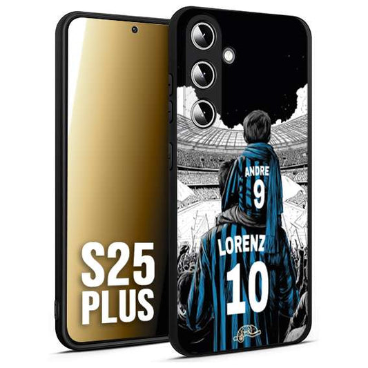 CUSTOMIZZA - Custodia cover nera morbida in tpu compatibile per Samsung S25 PLUS personalizzata calcio football padre e figlio calciatori nerazzurra