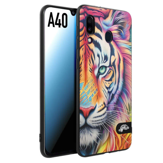 CUSTOMIZZA - Custodia cover nera morbida in tpu compatibile per Samsung A40 animali color tigre tiger viso colori vibranti disegnato schizzo