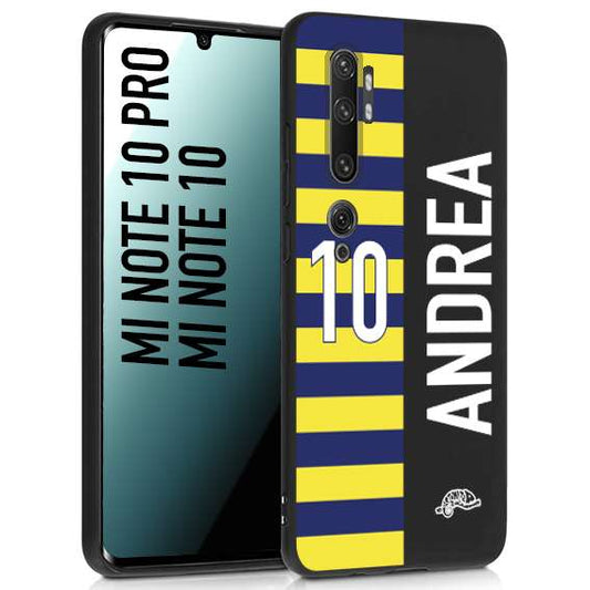 CUSTOMIZZA - Custodia cover nera morbida in tpu compatibile per Xiaomi Mi Note 10 - Mi Note 10 Pro personalizzata calcio football nome e numero calciatori giallo blu