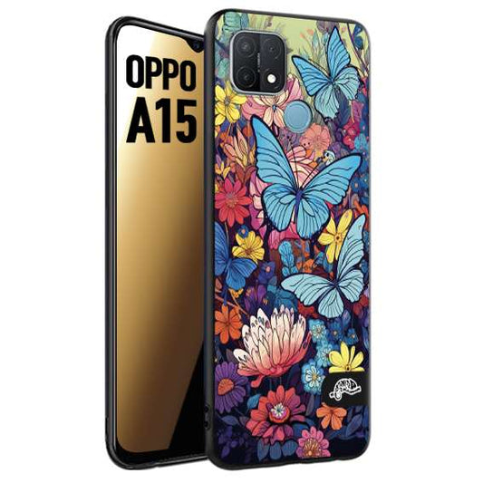 CUSTOMIZZA - Custodia cover nera morbida in tpu compatibile per Oppo A15 farfalle butterfly moderno donna disegnate gialla blu rosa