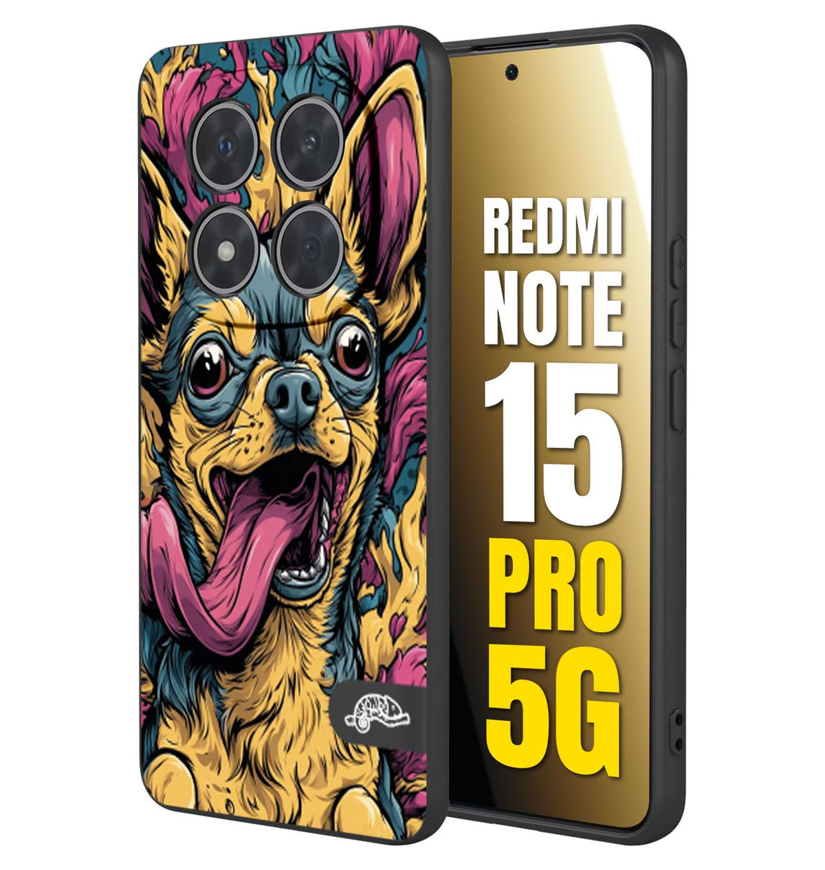 CUSTOMIZZA - Custodia cover nera morbida in tpu compatibile per Xiaomi Redmi Note 15 PRO 5G Chihuahua illustrazione cane pop art cane street art cartone animato