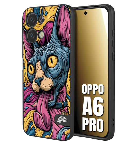 CUSTOMIZZA - Custodia cover nera morbida in tpu compatibile per Oppo A6 PRO Sphynx Colorato Pop Art Psichedelico Gatto Blu Rosa Giallo Artistica Fantasy