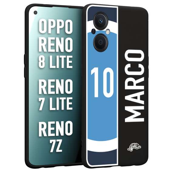 CUSTOMIZZA - Custodia cover nera morbida in tpu compatibile per Oppo Reno 7 Lite - 8 Lite - 7Z personalizzata calcio football nome e numero calciatori biancoazzurri bianco celesti