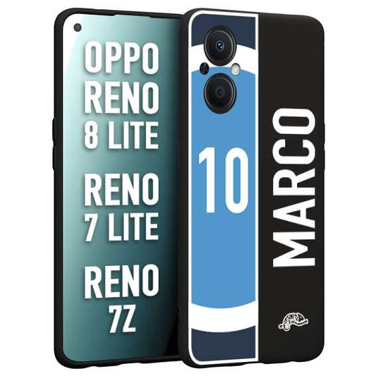 CUSTOMIZZA - Custodia cover nera morbida in tpu compatibile per Oppo Reno 7 Lite - 8 Lite - 7Z personalizzata calcio football nome e numero calciatori biancoazzurri bianco celesti