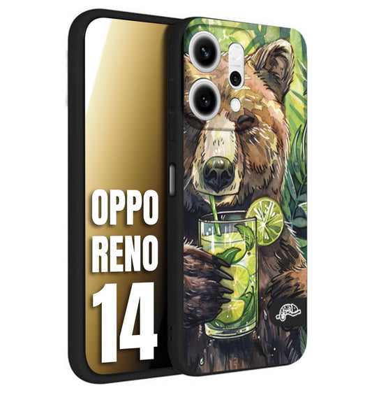 CUSTOMIZZA - Custodia cover nera morbida in tpu compatibile per Oppo Reno 14 fiori estate disegnata cocktails animali simpatici orso bear negroni