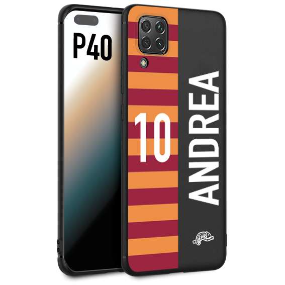 CUSTOMIZZA - Custodia cover nera morbida in tpu compatibile per Huawei P40 personalizzata calcio football nome e numero calciatori giallo rossi