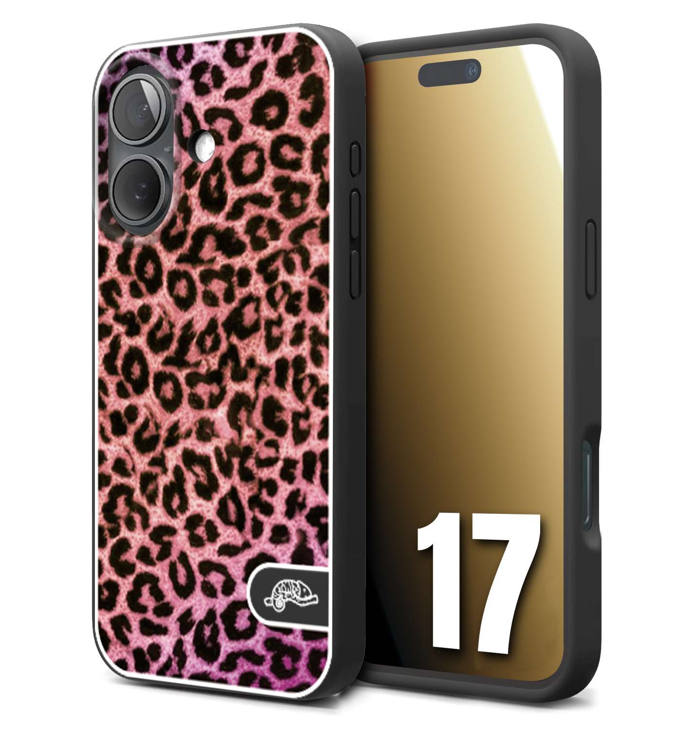 CUSTOMIZZA - Custodia cover nera morbida in tpu compatibile per iPhone 17 leopardato maculato donna rosa leopard