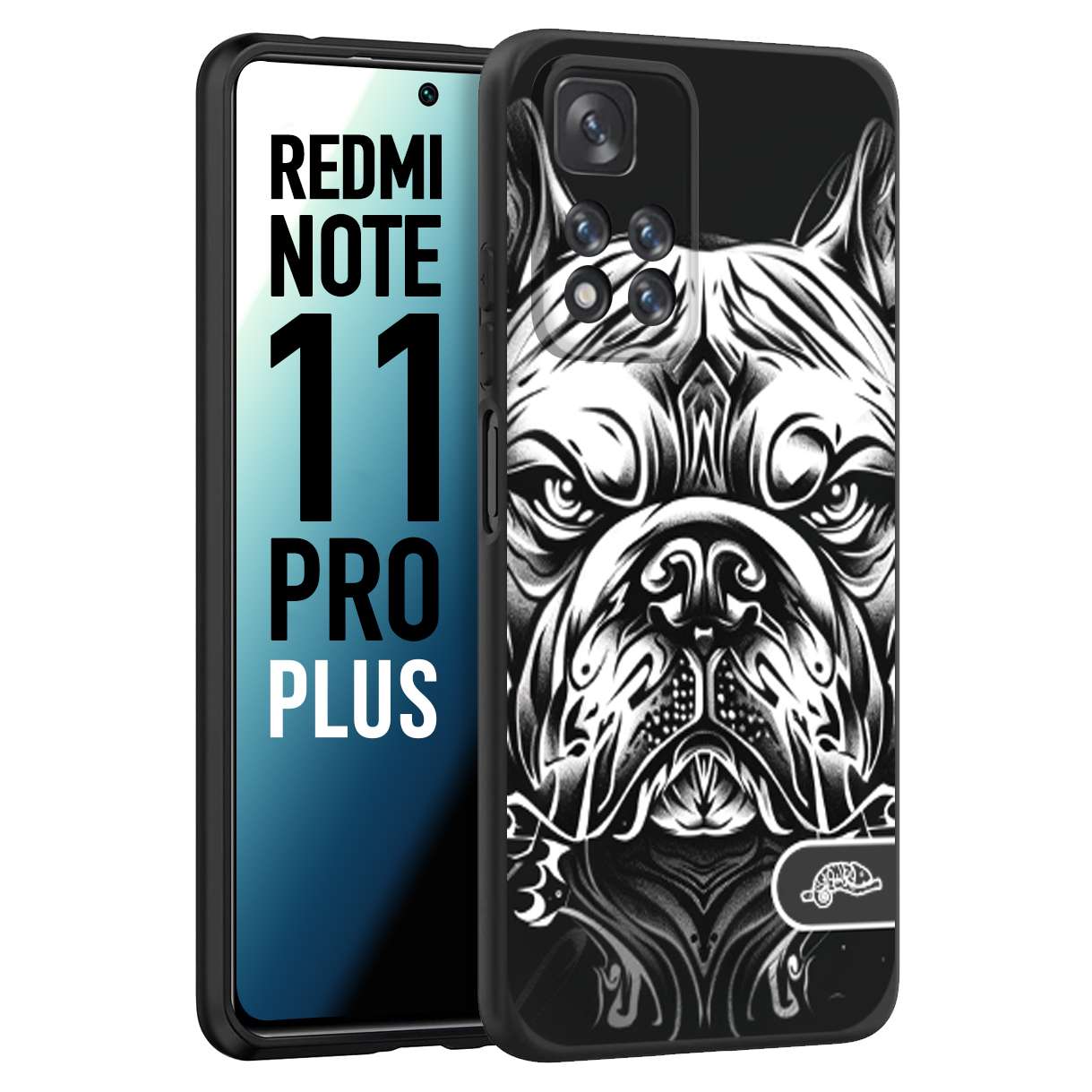 CUSTOMIZZA - Custodia cover nera morbida in tpu compatibile per Xiaomi Redmi Note 12S bulldog bianco a rilievo disegnato tattoo tatuaggio