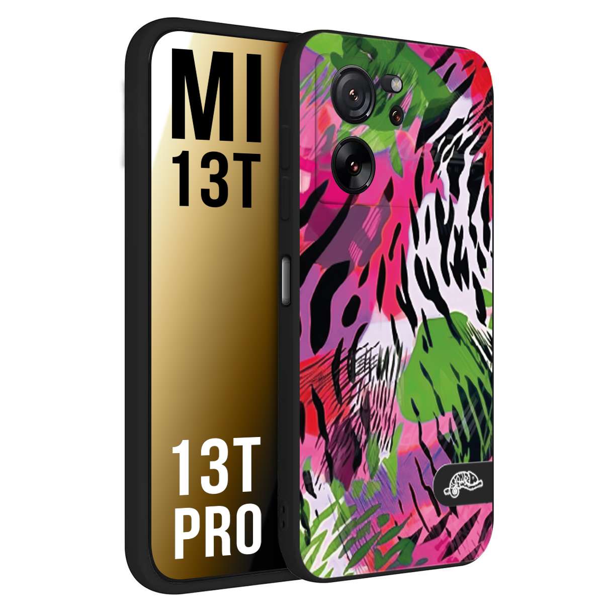 CUSTOMIZZA - Custodia cover nera morbida in tpu compatibile per Xiaomi 13T - 13T PRO leopardato tigrato tiger colorata summer color verde fucsia