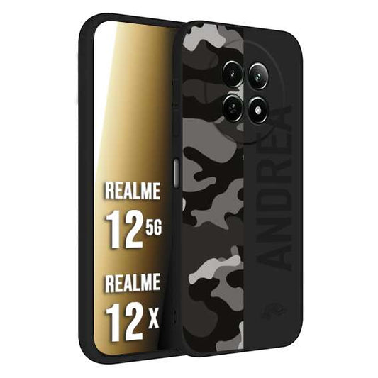 CUSTOMIZZA - Custodia cover nera morbida in tpu compatibile per Realme 12 5G - 12X camouflage mimetico militare personalizzata nome