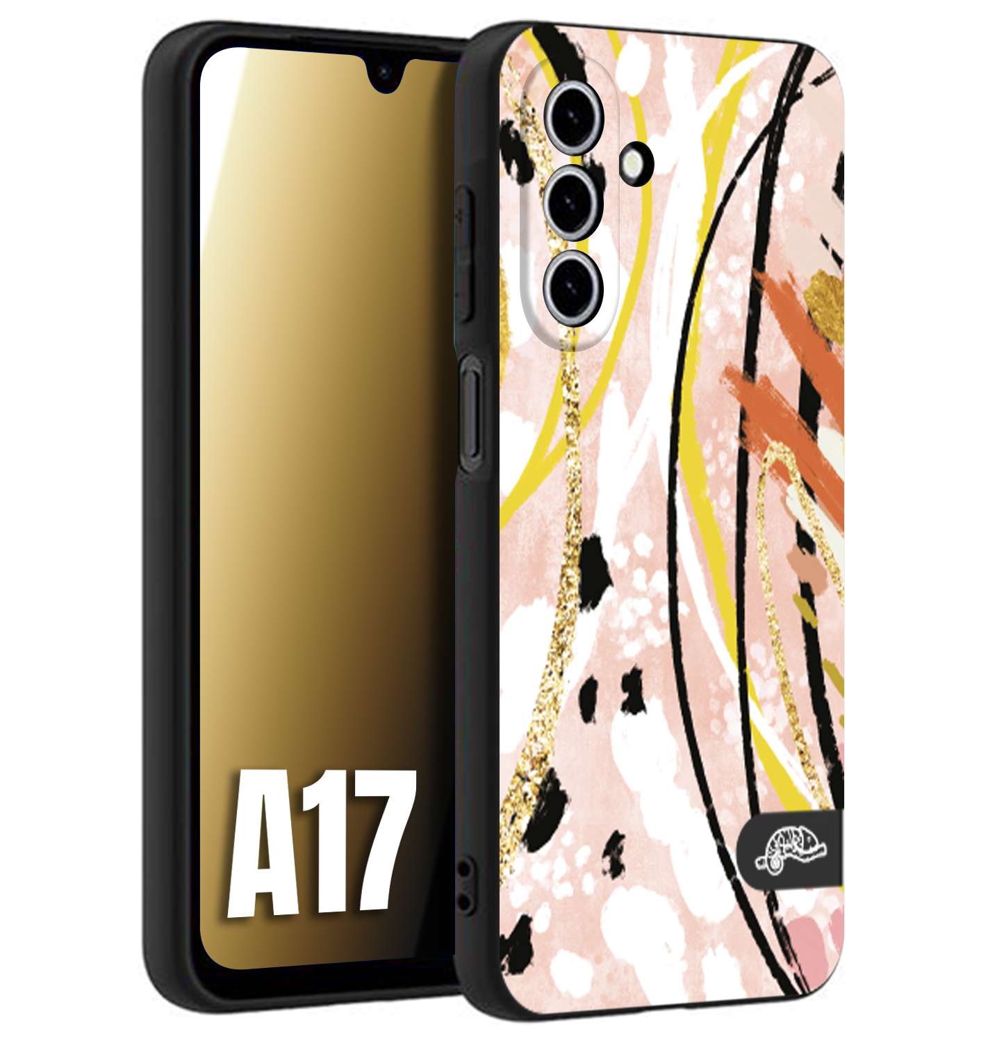 CUSTOMIZZA - Custodia cover nera morbida in tpu compatibile per Samsung A17 fiori astratti donna zebrato leopardato fantasia dorata gialla rosa colorata