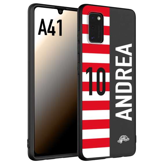 CUSTOMIZZA - Custodia cover nera morbida in tpu compatibile per Samsung A41 personalizzata calcio football nome e numero calciatori bianco rossa