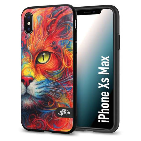 CUSTOMIZZA - Custodia cover nera morbida in tpu compatibile per iPhone Xs Max animali color cat gatto viso colori vibranti disegnato schizzo