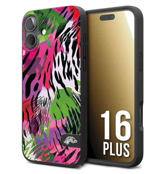 CUSTOMIZZA - Custodia cover nera morbida in tpu compatibile per iPhone 16 PLUS leopardato tigrato tiger colorata summer color verde fucsia