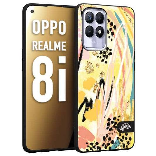 CUSTOMIZZA - Custodia cover nera morbida in tpu compatibile per Oppo Realme 8i astratti donna flower fantasia estate gialla rosa leopardata