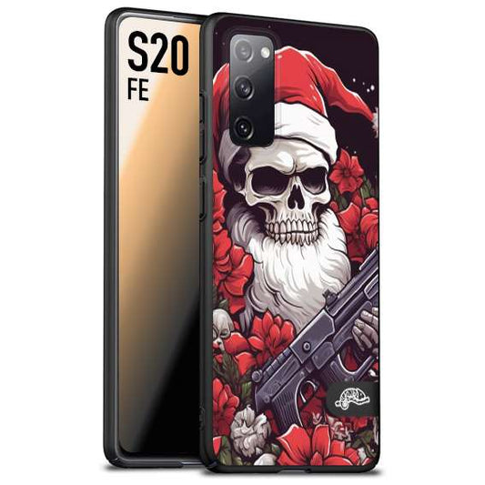 CUSTOMIZZA - Custodia cover nera morbida in tpu compatibile per Samsung S20 FE teschio natale santa claus fiori tattoo disegnato