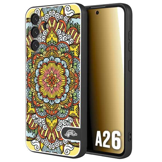 CUSTOMIZZA - Custodia cover nera morbida in tpu compatibile per Samsung A26 mandala colorato fiore nuvole arancione