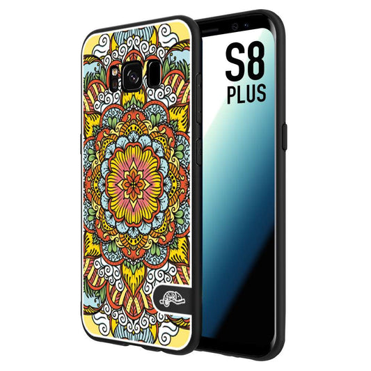 CUSTOMIZZA - Custodia cover nera morbida in tpu compatibile per Samsung S8 PLUS mandala colorato fiore nuvole arancione