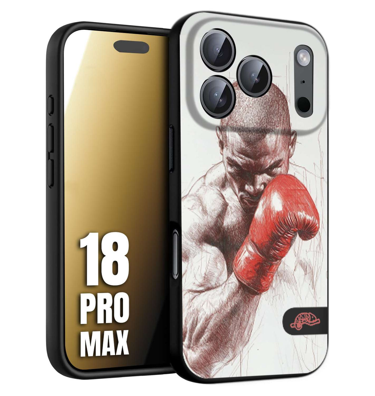 CUSTOMIZZA - Custodia cover nera morbida in tpu compatibile per iPhone 18 PRO MAX pugilato pugili disegno tattoo guantoni box sport primo piano