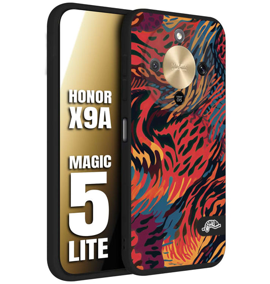 CUSTOMIZZA - Custodia cover nera morbida in tpu compatibile per Honor X9A - Honor Magic 5 Lite leopardato maculato tigrato colorata fiamme rossa blu arancione
