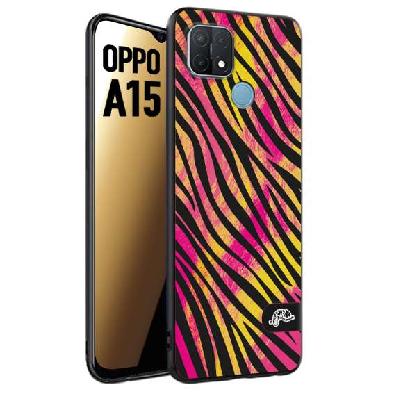 CUSTOMIZZA - Custodia cover nera morbida in tpu compatibile per Oppo A15 zebrata maculata a rilievo soft touch donna fucsia gialla