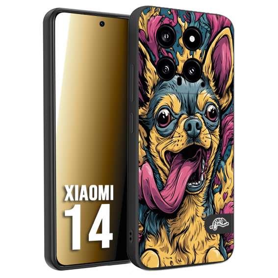 CUSTOMIZZA - Custodia cover nera morbida in tpu compatibile per Xiaomi 14 Chihuahua illustrazione cane pop art cane street art cartone animato