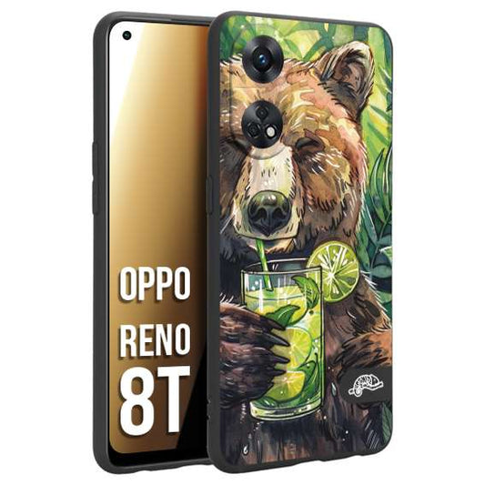 CUSTOMIZZA - Custodia cover nera morbida in tpu compatibile per Oppo Reno 8T estate disegnata cocktails animali simpatici orso bear negroni