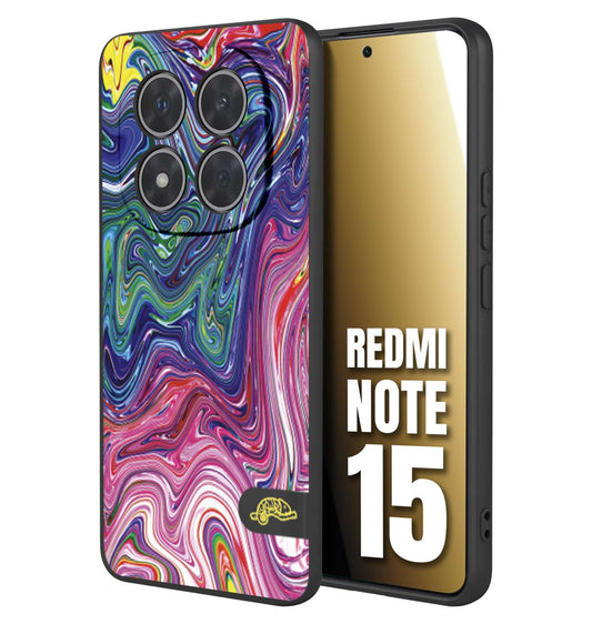 CUSTOMIZZA - Custodia cover nera morbida in tpu compatibile per Xiaomi Redmi Note 15 colorata fantasia vortice marmo arcobaleno rosa blu fucsia