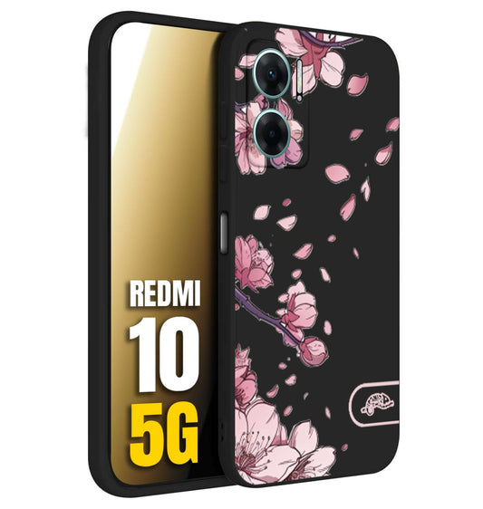 CUSTOMIZZA - Custodia cover nera morbida in tpu compatibile per Xiaomi Redmi 10 5G giapponese fiori di ciliegio in fiore a rilievo disegnata tattoo