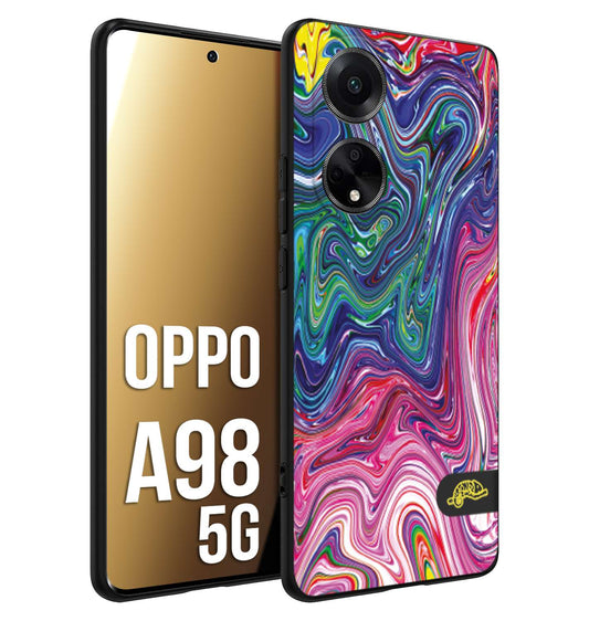 CUSTOMIZZA - Custodia cover nera morbida in tpu compatibile per Oppo A98 5G colorata fantasia vortice marmo arcobaleno rosa blu fucsia