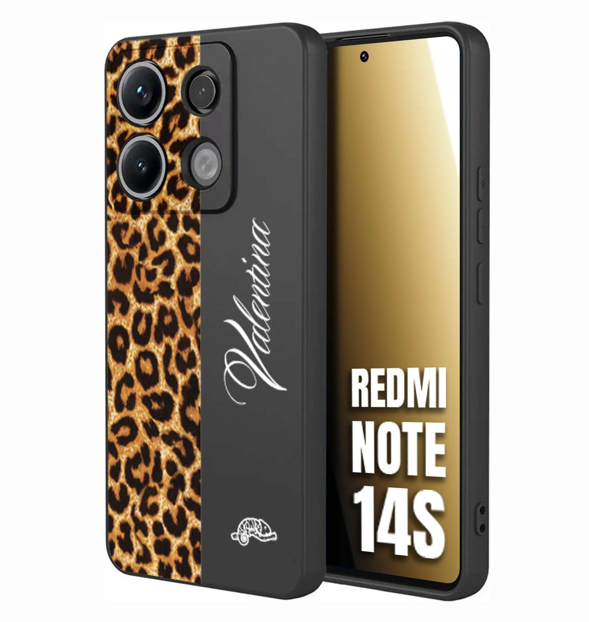 CUSTOMIZZA - Custodia cover nera morbida in tpu compatibile per Xiaomi Redmi Note 14S custom nome scritta leopardato maculato donna marrone leopard