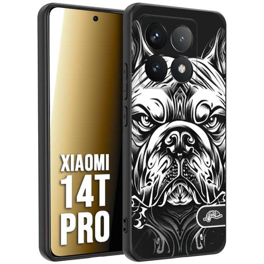 CUSTOMIZZA - Custodia cover nera morbida in tpu compatibile per Xiaomi 14T PRO bulldog bianco a rilievo disegnato tattoo tatuaggio
