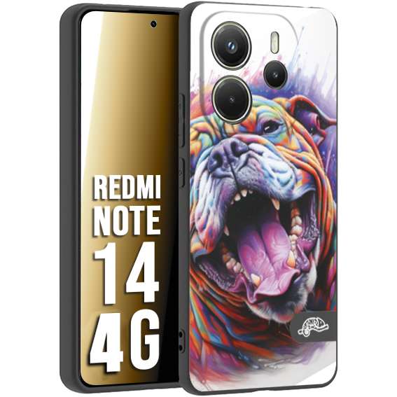 CUSTOMIZZA - Custodia cover nera morbida in tpu compatibile per Xiaomi Redmi Note 14 4G animali color bulldog cane dog colori vibranti disegnato schizzo