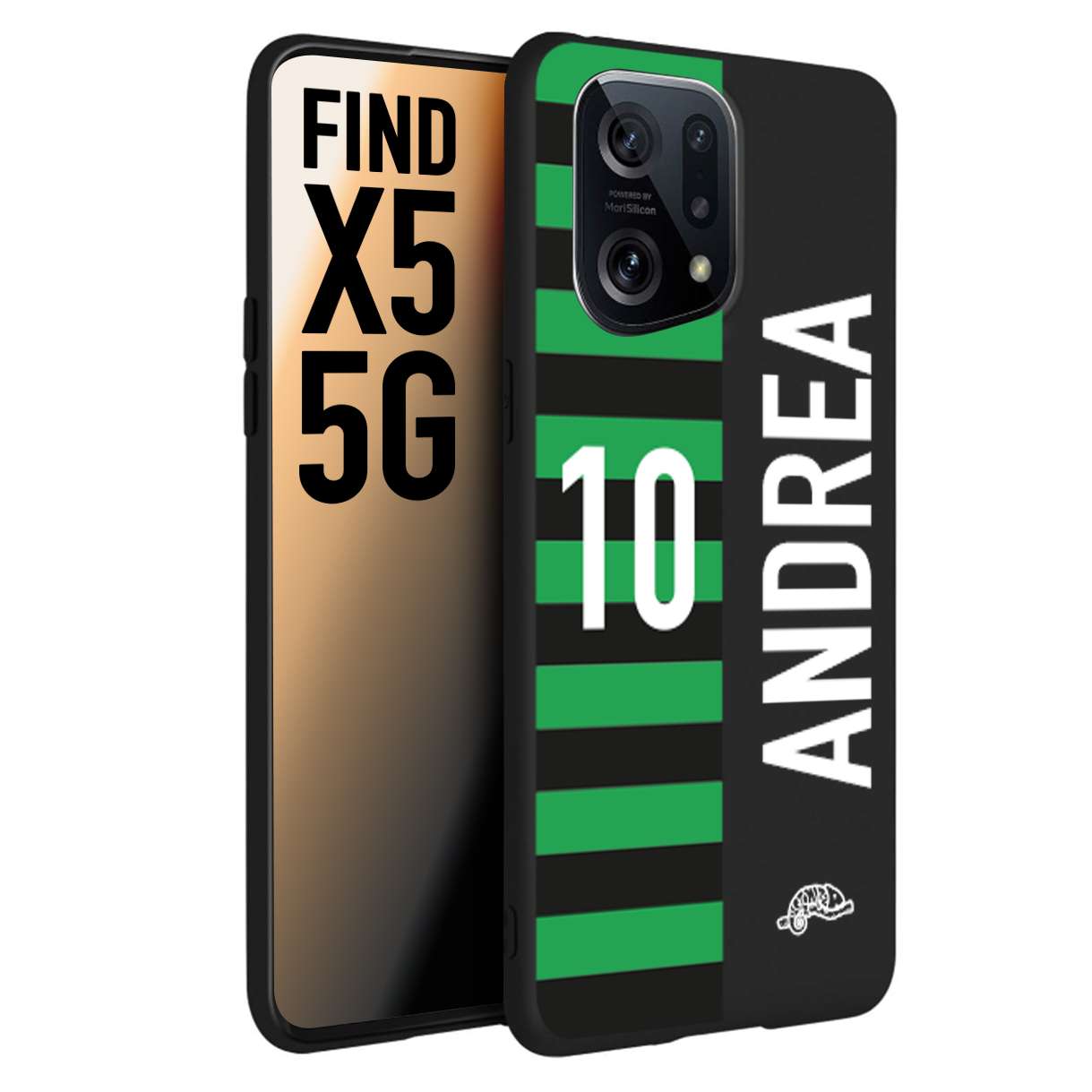 CUSTOMIZZA - Custodia cover nera morbida in tpu compatibile per Oppo Find X5 personalizzata calcio football nome e numero calciatori neroverde