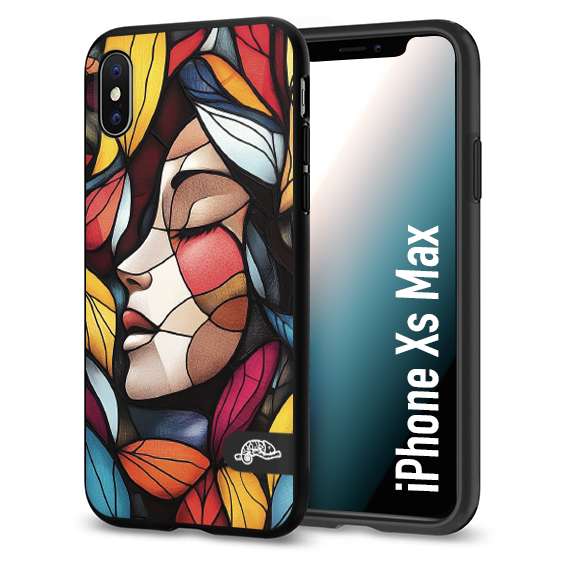 CUSTOMIZZA - Custodia cover nera morbida in tpu compatibile per iPhone XS MAX Vetrata artistica volto di donna profilo fogliare mosaico di vetro colorato