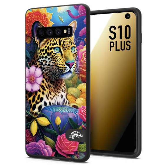 CUSTOMIZZA - Custodia cover nera morbida in tpu compatibile per Samsung S10 PLUS astratti donna flower fantasia leopardo ghepardo animali colorati