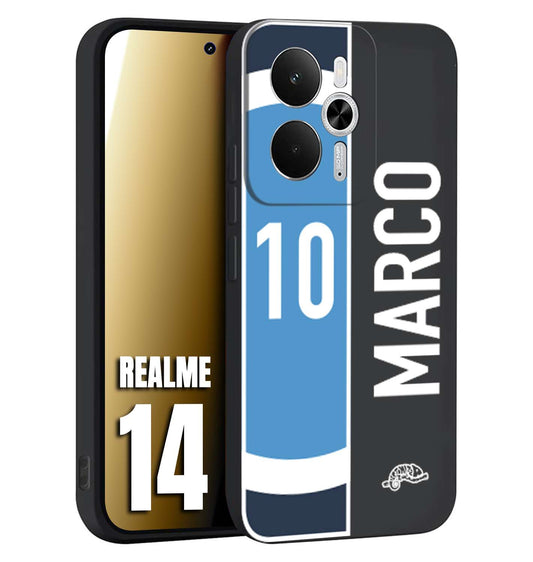 CUSTOMIZZA - Custodia cover nera morbida in tpu compatibile per Realme 14 5G personalizzata calcio football nome e numero calciatori biancoazzurri bianco celesti