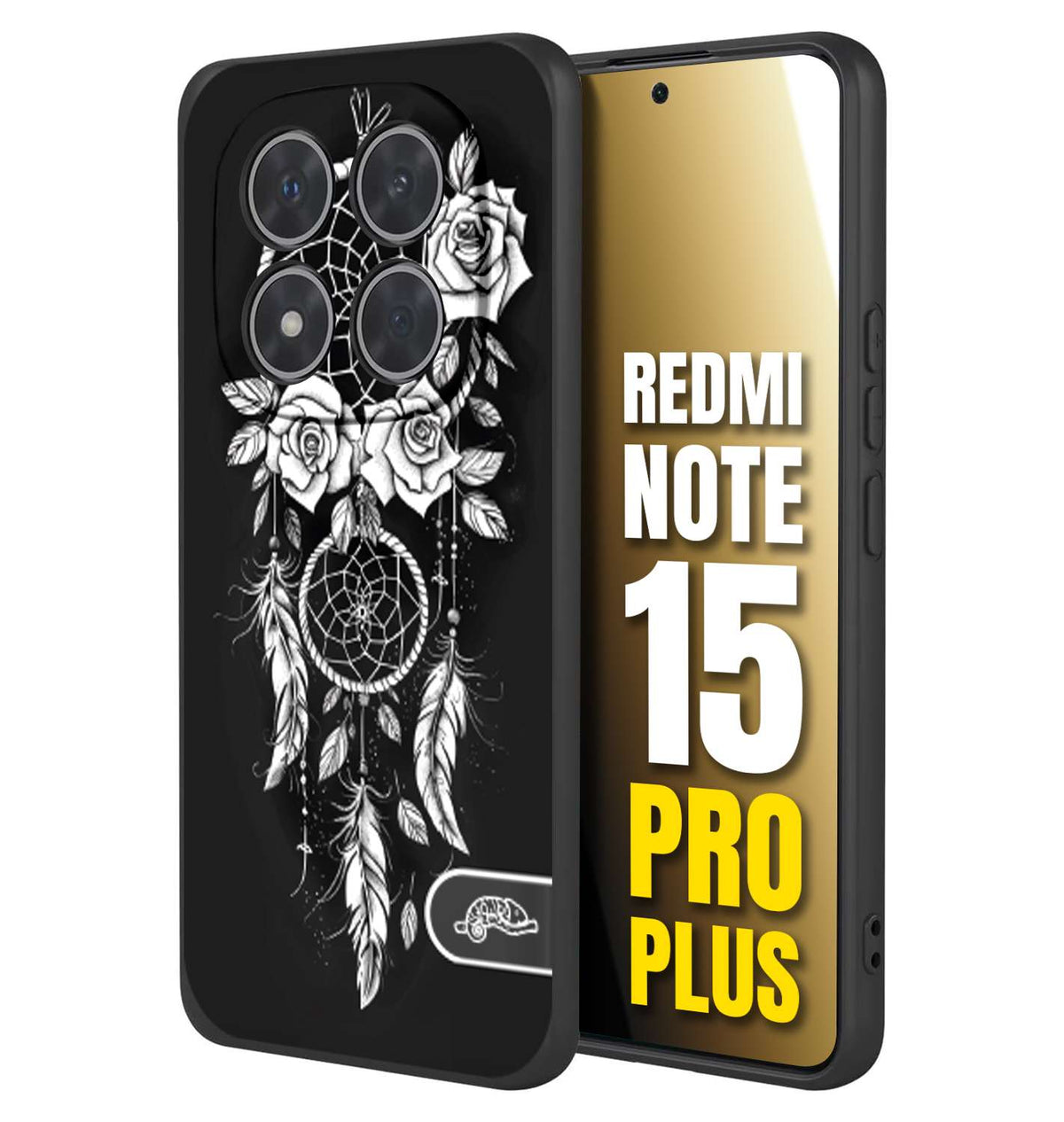 CUSTOMIZZA - Custodia cover nera morbida in tpu compatibile per Xiaomi Redmi Note 15 PRO PLUS acchiappasogni dreamcatcher black and white bianco a rilievo disegnato tattoo tatuaggio