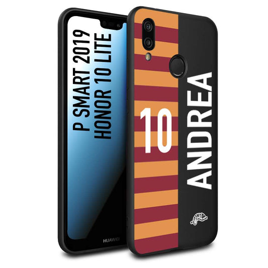 CUSTOMIZZA - Custodia cover nera morbida in tpu compatibile per Huawei P SMART 2019 personalizzata calcio football nome e numero calciatori giallo rossi