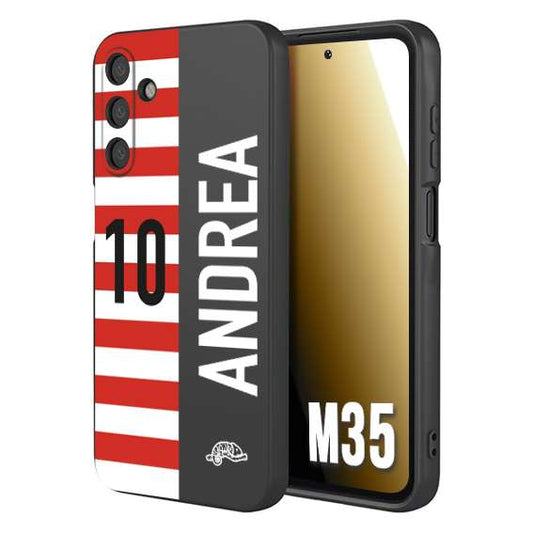 CUSTOMIZZA - Custodia cover nera morbida in tpu compatibile per Samsung M35 personalizzata calcio football nome e numero calciatori bianco rossa