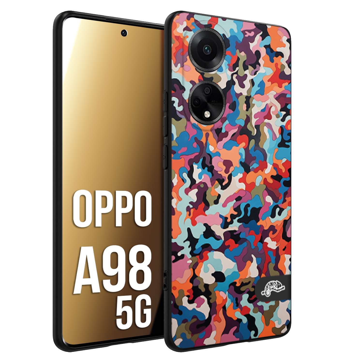 CUSTOMIZZA - Custodia cover nera morbida in tpu compatibile per Oppo A98 5G camouflage mimetico militare moderno blu arancio rosa