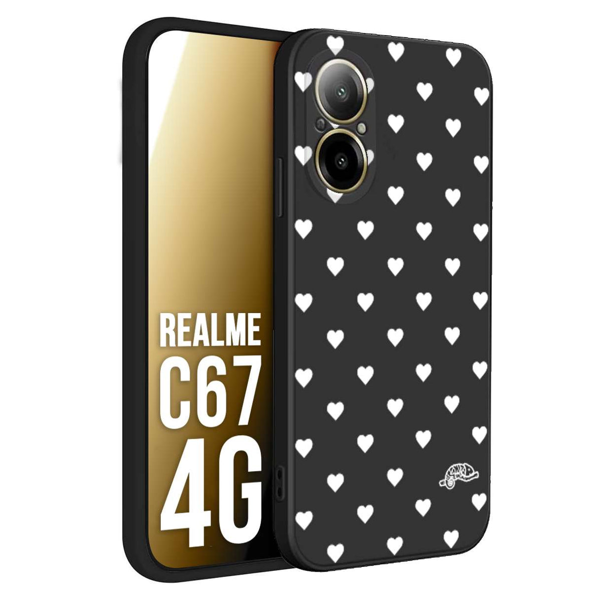 CUSTOMIZZA - Custodia cover nera morbida in tpu compatibile per Realme C67 4G cuori pois bianchi donna pin up vintage
