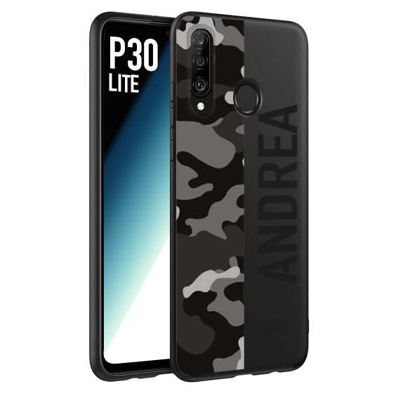 CUSTOMIZZA - Custodia cover nera morbida in tpu compatibile per Huawei P30 LITE camouflage mimetico militare personalizzata nome