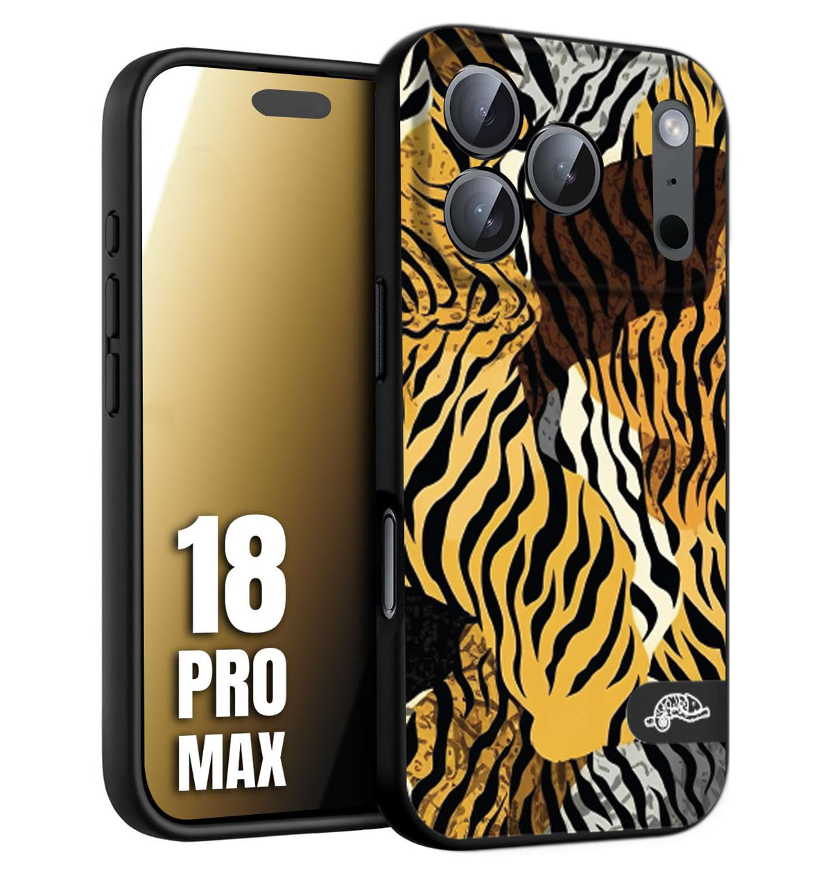 CUSTOMIZZA - Custodia cover nera morbida in tpu compatibile per iPhone 18 PRO MAX leopardato tigrato tiger colorata donna fashion estate