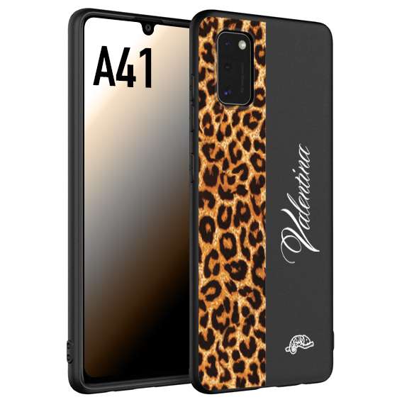 CUSTOMIZZA - Custodia cover nera morbida in tpu compatibile per Samsung A41 custom nome scritta leopardato maculato donna marrone leopard