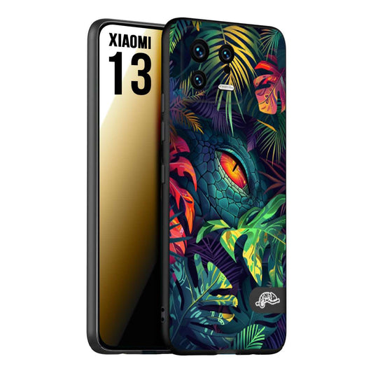 CUSTOMIZZA - Custodia cover nera morbida in tpu compatibile per Xiaomi 13 animali color giungla tropicale occhio di coccodrillo alligatore disegnato