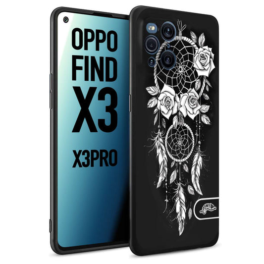 CUSTOMIZZA - Custodia cover nera morbida in tpu compatibile per Oppo Find X3 - Find X3 Pro 5G acchiappasogni dreamcatcher black and white bianco a rilievo disegnato tattoo tatuaggio