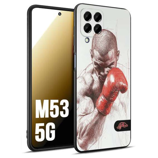 CUSTOMIZZA - Custodia cover nera morbida in tpu compatibile per Samsung M53 5G pugilato pugili disegno tattoo guantoni box sport primo piano