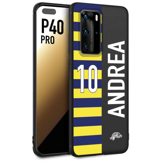 CUSTOMIZZA - Custodia cover nera morbida in tpu compatibile per Huawei P40 PRO personalizzata calcio football nome e numero calciatori giallo blu